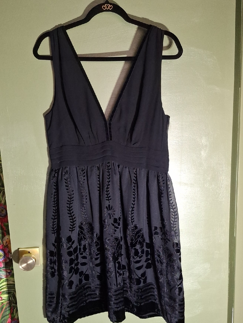 H &M Conscience Collections Women's Deep V- Neck Floral Embroidered Black Dress